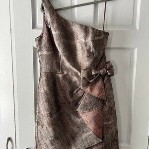 Kay Unger Pewter & Pink Metallic Bow Cocktail Dress Size 12